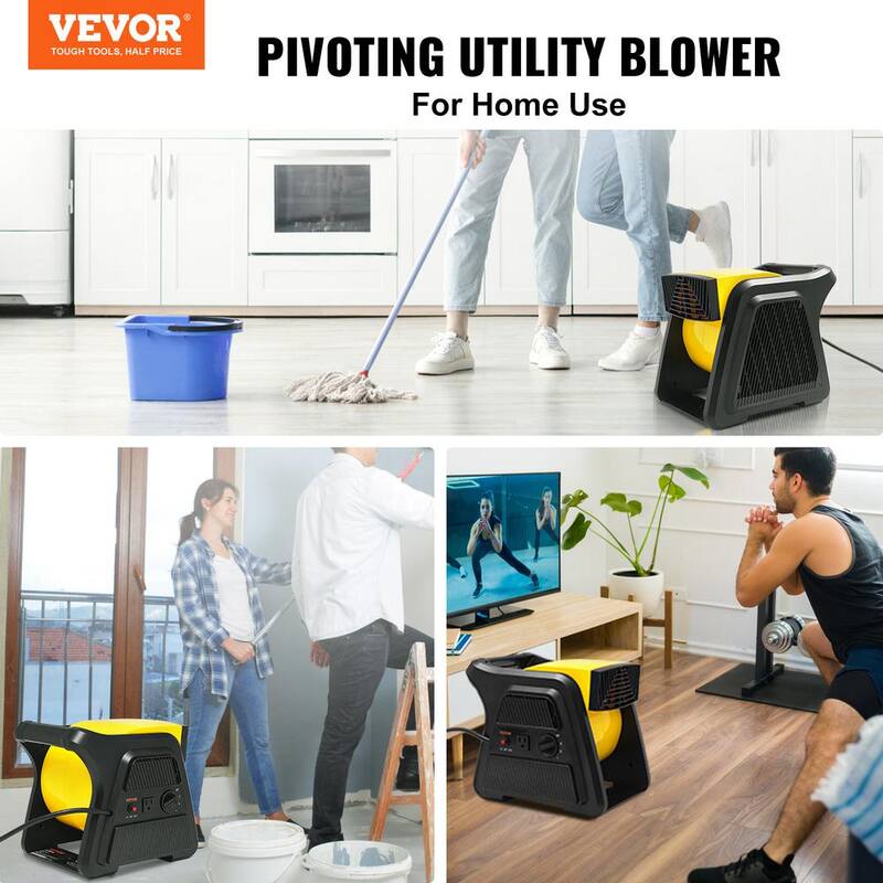 VEVOR Pivoting Utility Fan 12.8 in. 3 Speeds Blower Fan in Black with Portable Handle 600 CFM Air Mover for Drying Ventilating - XZXDMGFJ1700R3R0HV1-0819