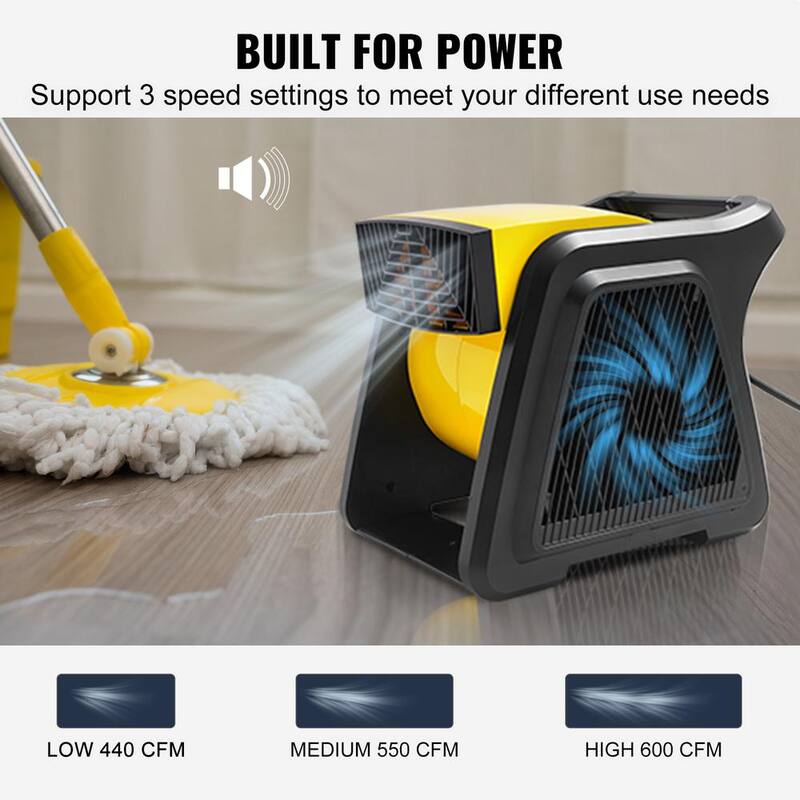 VEVOR Pivoting Utility Fan 12.8 in. 3 Speeds Blower Fan in Black with Portable Handle 600 CFM Air Mover for Drying Ventilating - XZXDMGFJ1700R3R0HV1-0819