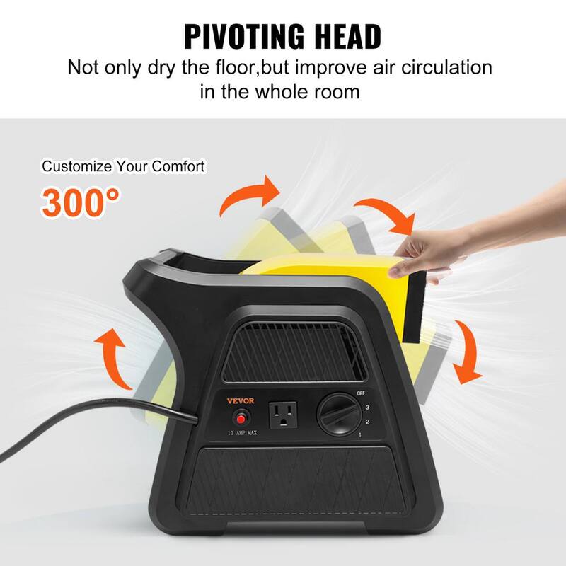 VEVOR Pivoting Utility Fan 12.8 in. 3 Speeds Blower Fan in Black with Portable Handle 600 CFM Air Mover for Drying Ventilating - XZXDMGFJ1700R3R0HV1-0819