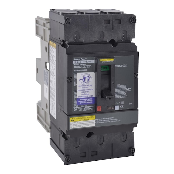 Square D Molded Case Circuit Breaker, JLN Series, 250A, 3 Pole, 600V AC, 125kA at 240V AC - JLN36000S25AB
