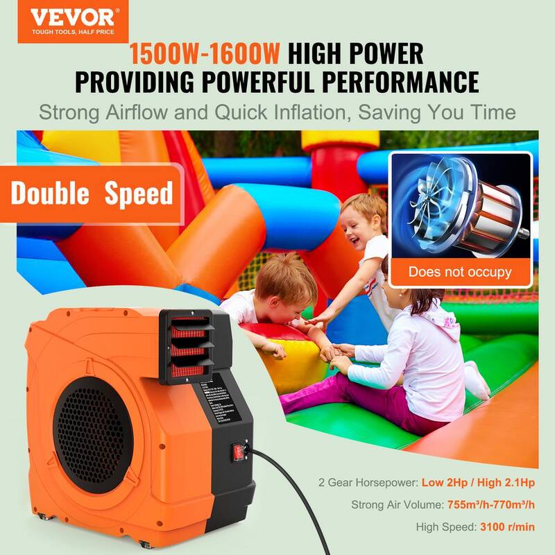 VEVOR Inflatable Blower 15 in. 1 Speed Blower Fan in Orange with 2 modes 1/1.2HP 1500-Watt Pump Commercial Air Blower 3100 RPM - SYQM1500W74M24ZQQV1-0819