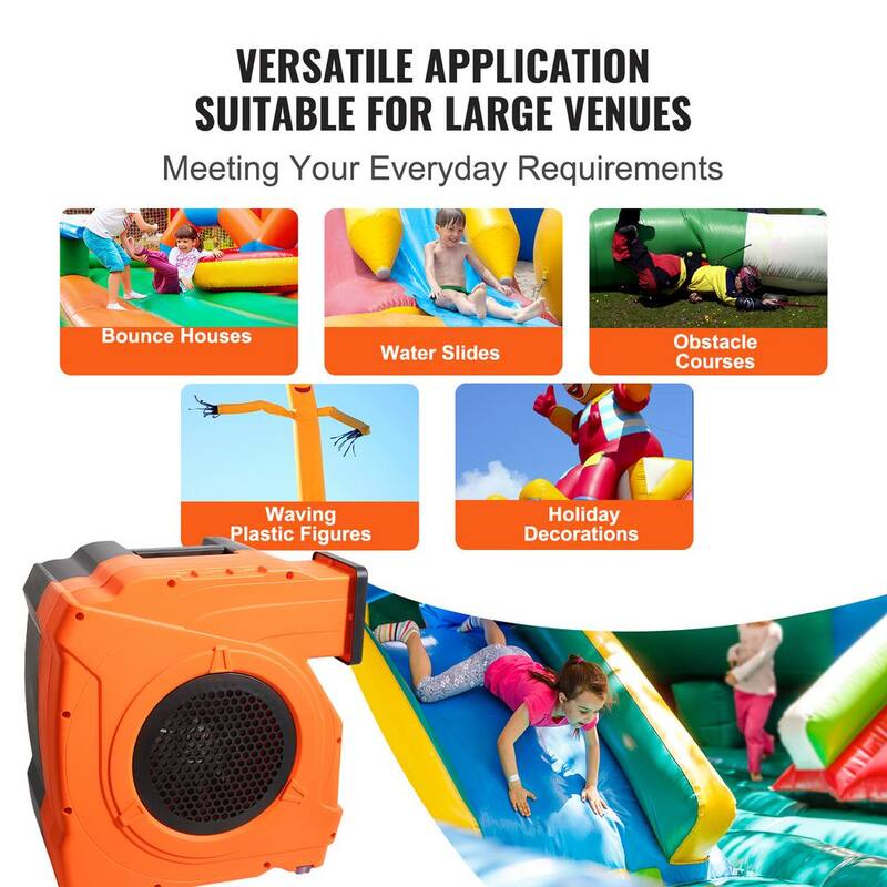 VEVOR Inflatable Blower 15 in. 1 Speed Blower Fan in Orange with 2 modes 1/1.2HP 1500-Watt Pump Commercial Air Blower 3100 RPM - SYQM1500W74M24ZQQV1-0819