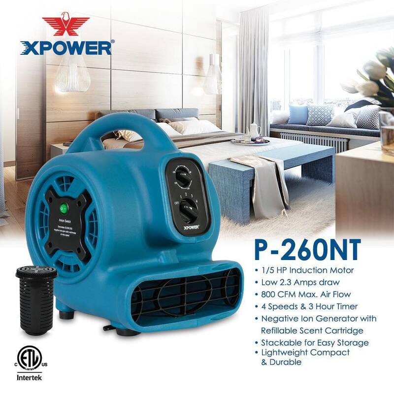 XPOWER Freshen Aire 8.75 in. 800 CFM 4 Speeds Scented Air Mover Blower Fan with Timer and Negative Ion Generator - P-260NT