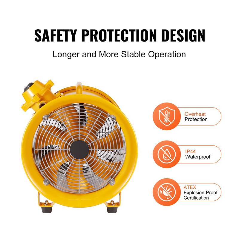 SKYSHALO Portable Ventilator 12 in. 1 Speed Blower Fan in Yellow with 9.8 ft. Power Cord 550W Strong Shop Exhaust Blower 2500CFM - FBGSZ550W12INQAWHV1-0718