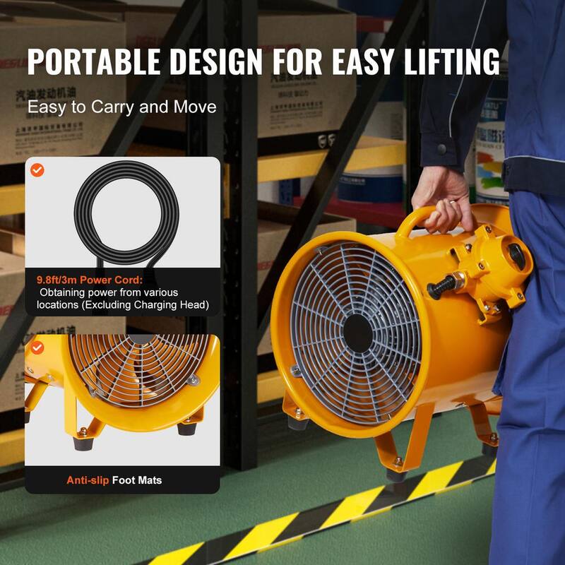 SKYSHALO Portable Ventilator 12 in. 1 Speed Blower Fan in Yellow with 9.8 ft. Power Cord 550W Strong Shop Exhaust Blower 2500CFM - FBGSZ550W12INQAWHV1-0718