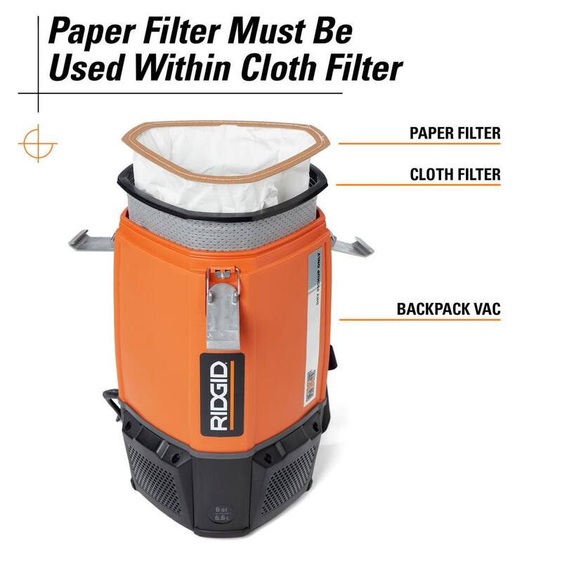RIDGID 6 Qt. (1.5 Gal.) NXT Backpack Vacuum Cleaner with Filters, Telescoping Wand, Shop Vac Attachments for Dry Applications - HDB600A