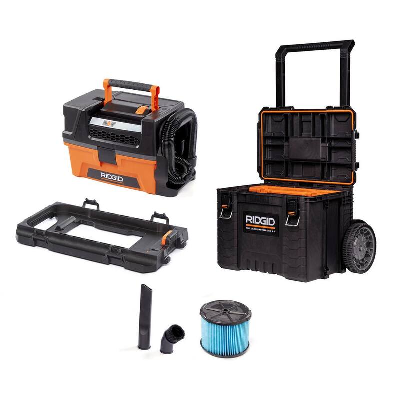 RIDGID 3 Gal. 5.0 Peak HP NXT Shop Vac Wet Dry Vacuum with Filter, Hose, Accessories, Pro Gear Attachment and Rolling Tool Cart - HD0300PGC