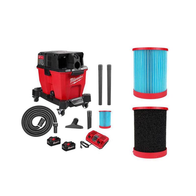 Milwaukee M18 FUEL 9 Gal. Cordless Dual-Battery Wet/Dry Shop Vacuum Kit with Extra High Efficiency Filter and Wet Foam Filter - 0920-22HD-49-90-1978-49-90-1990