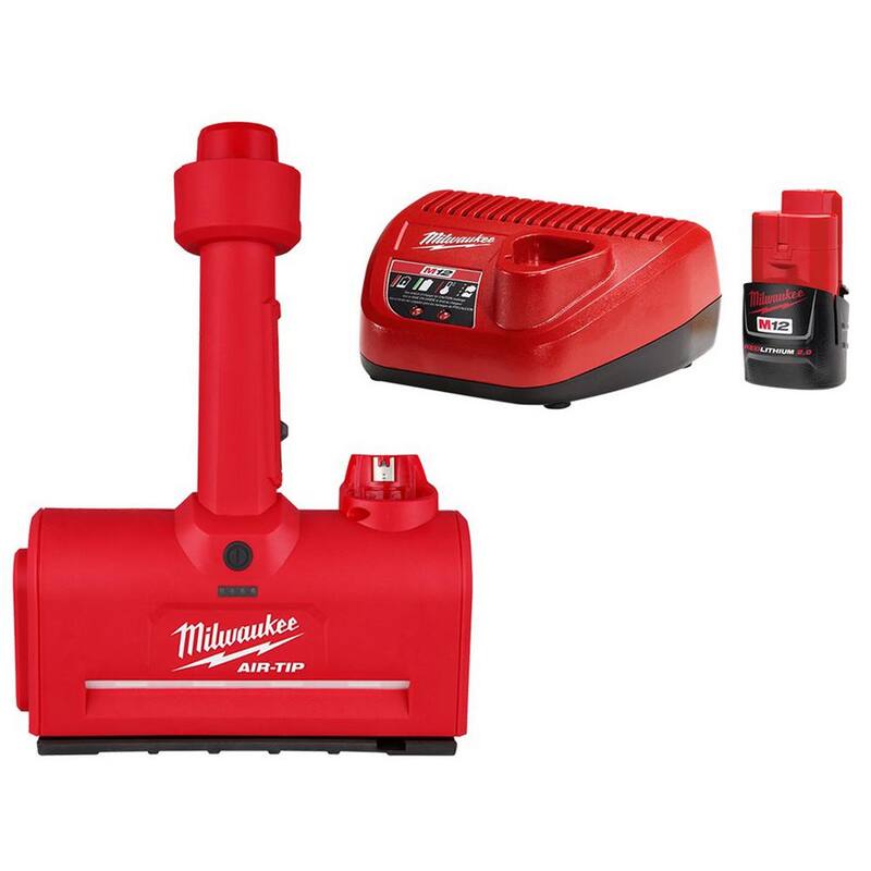 Milwaukee M12 AIR-TIP 1-1/4 in. - 2-1/2 in. Wet/Dry Shop Vacuum Utility Nozzle Attachment Kit with CP 2.0 Ah Battery and Charger - 0980-20-48-59-2420