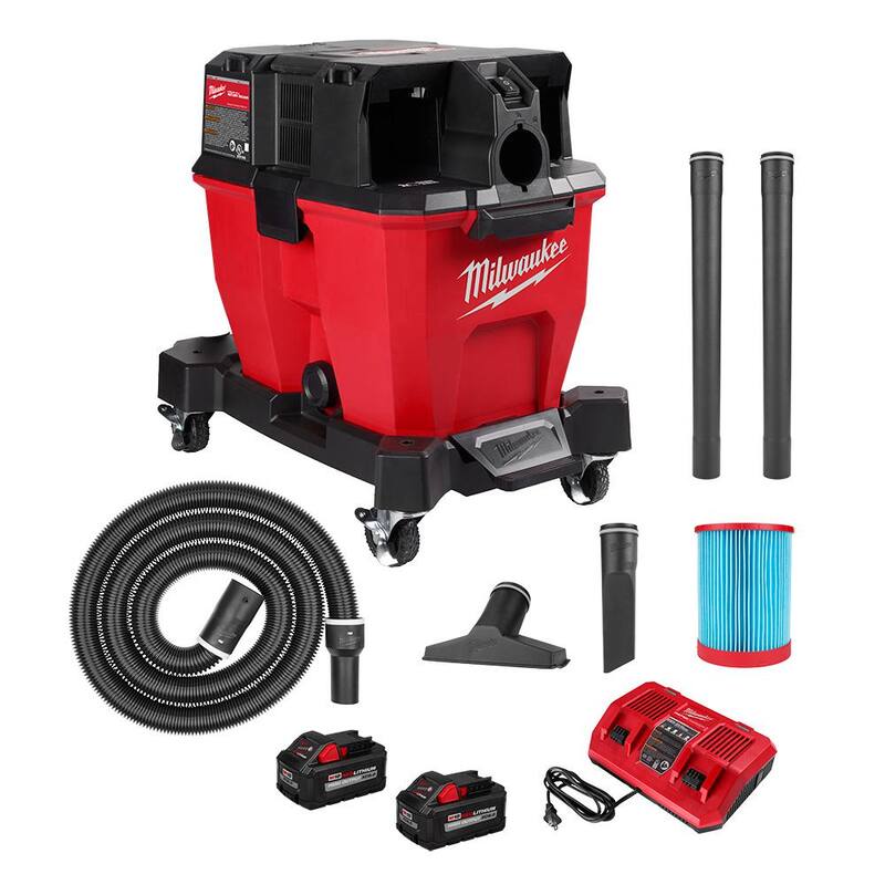Milwaukee M18 FUEL 9 Gal DUAL-BATTERY Wet/Dry Vac Kit w/(2) 8.0 ah Batteries w/Additional Large Wet/Dry Foam Wet Filter - 0920-22HD-49-90-1990