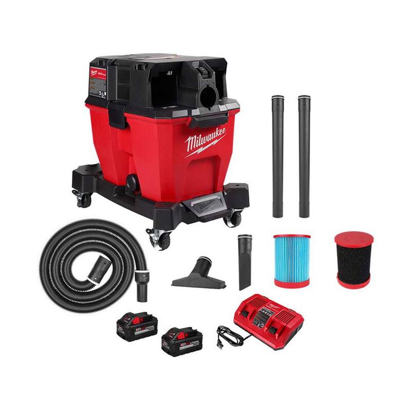 Milwaukee M18 FUEL 9 Gal DUAL-BATTERY Wet/Dry Vac Kit w/(2) 8.0 ah Batteries w/Additional Large Wet/Dry Foam Wet Filter - 0920-22HD-49-90-1990