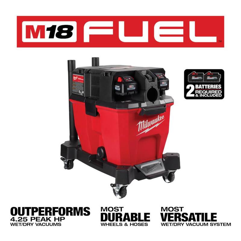 Milwaukee M18 FUEL 9 Gal DUAL-BATTERY Wet/Dry Vac Kit w/(2) 8.0 ah Batteries w/Additional Large Wet/Dry Foam Wet Filter - 0920-22HD-49-90-1990