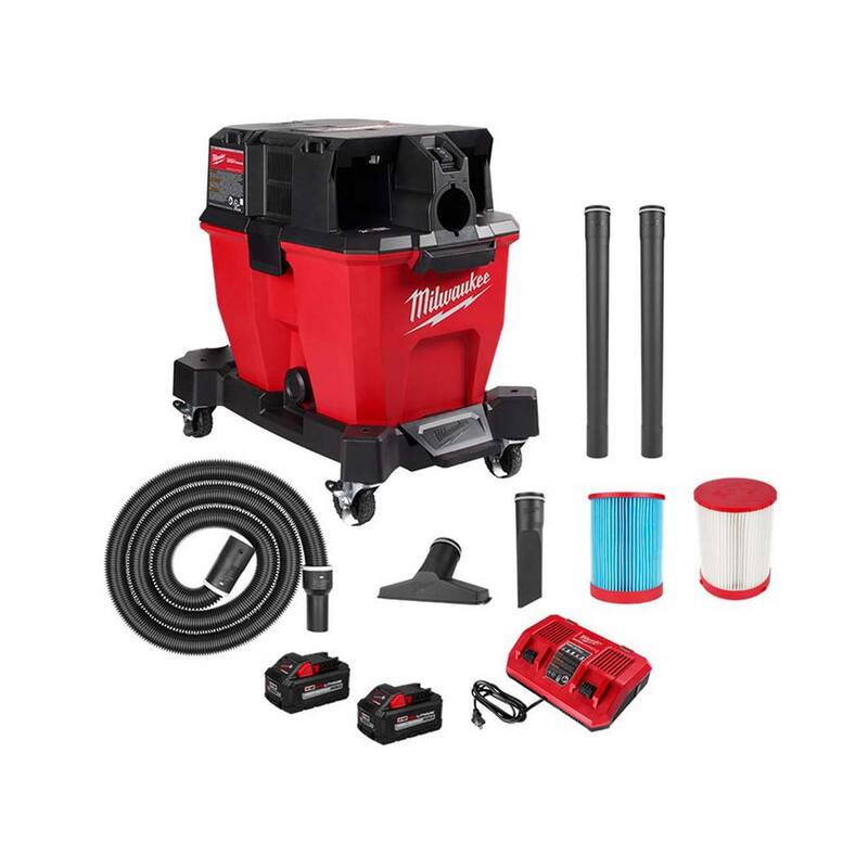 Milwaukee M18 FUEL 9 Gal. Cordless DUAL-BATTERY Wet/Dry Vacuum Kit w/(2) 8.0 ah Batteries w/Additional Large Wet/Dry HEPA Filter - 0920-22HD-49-90-1977