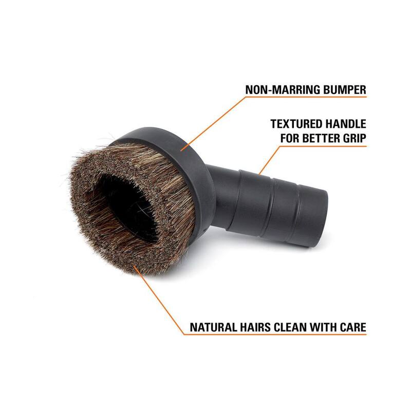 RIDGID 1-1/4 in. Natural Hair Dusting Brush Shop Vac Attachment with 1-7/8 in., 2-1/2 in. Adapters for RIDGID Wet Dry Vacuums - VT2131