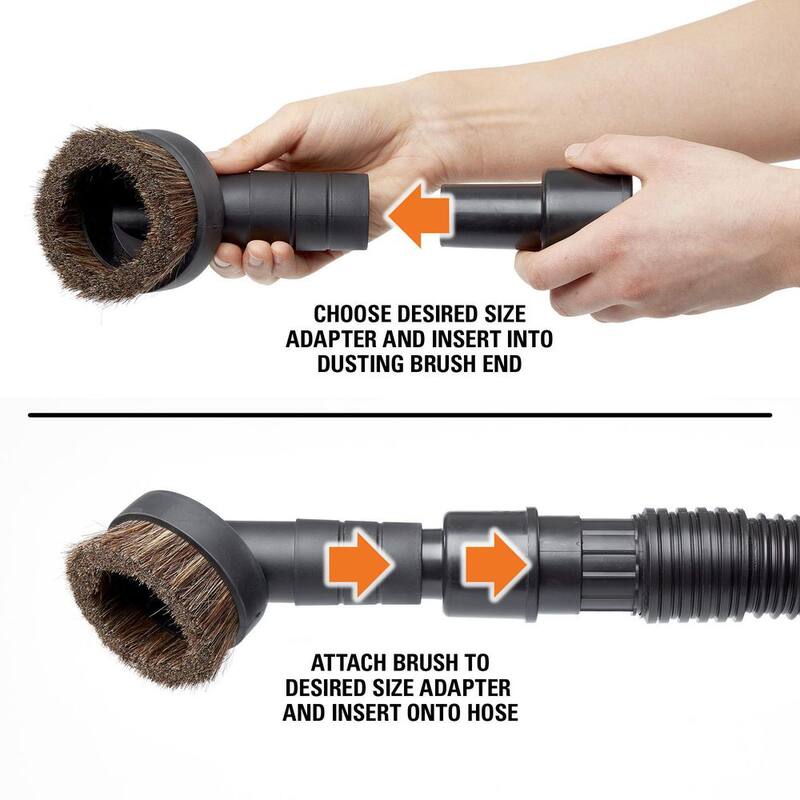 RIDGID 1-1/4 in. Natural Hair Dusting Brush Shop Vac Attachment with 1-7/8 in., 2-1/2 in. Adapters for RIDGID Wet Dry Vacuums - VT2131