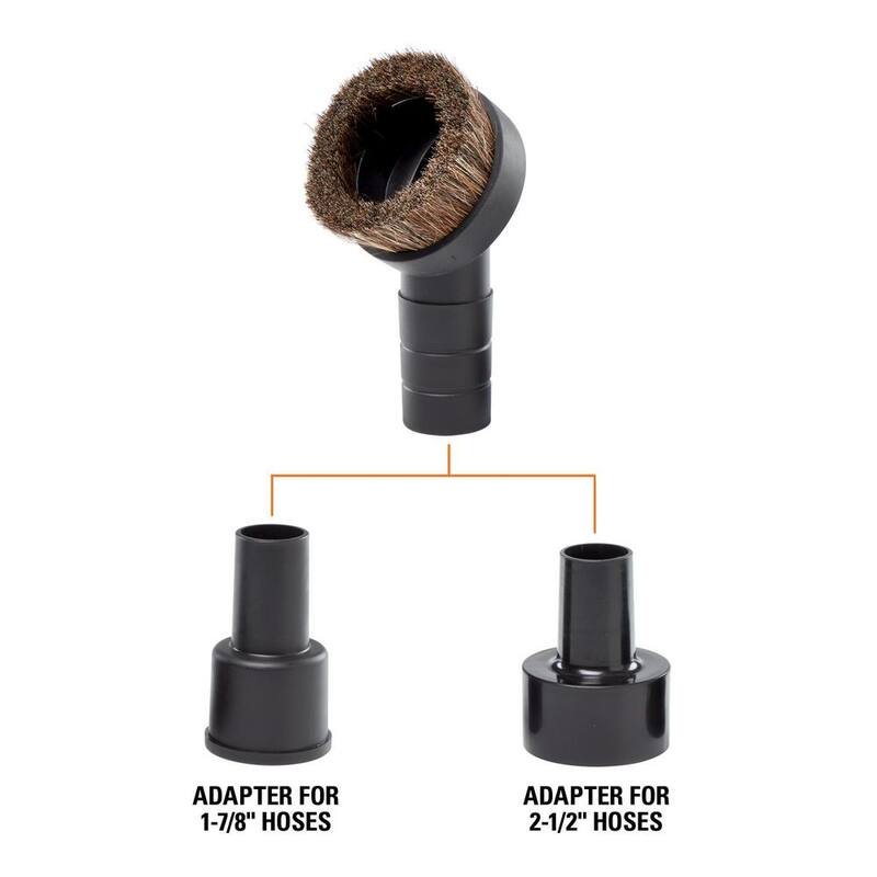 RIDGID 1-1/4 in. Natural Hair Dusting Brush Shop Vac Attachment with 1-7/8 in., 2-1/2 in. Adapters for RIDGID Wet Dry Vacuums - VT2131