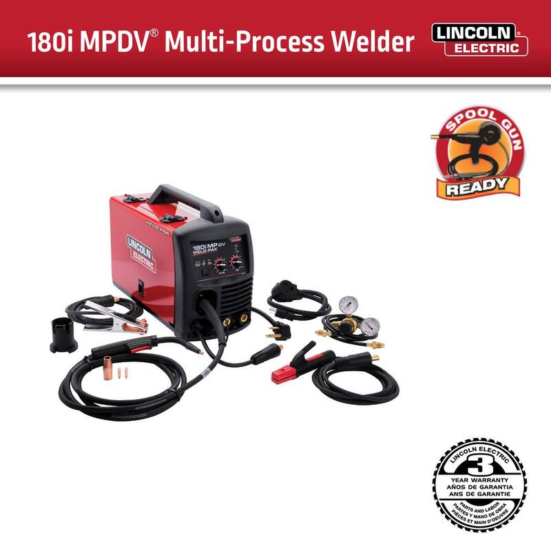 Lincoln Electric 180 Amp Weld-Pak 180i Multi-Process Stick/MIG/Flux-Core/TIG, 120V or 230V Aluminum Welder with Spool Gun sold separately - K5257-1