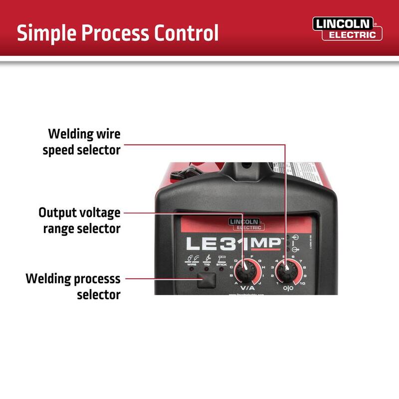 Lincoln Electric 140 Amp LE31MP Multi-Process Stick/MIG/Flux-Core/TIG, 120V, Aluminum Welder with Spool Gun sold separately - K3461-1