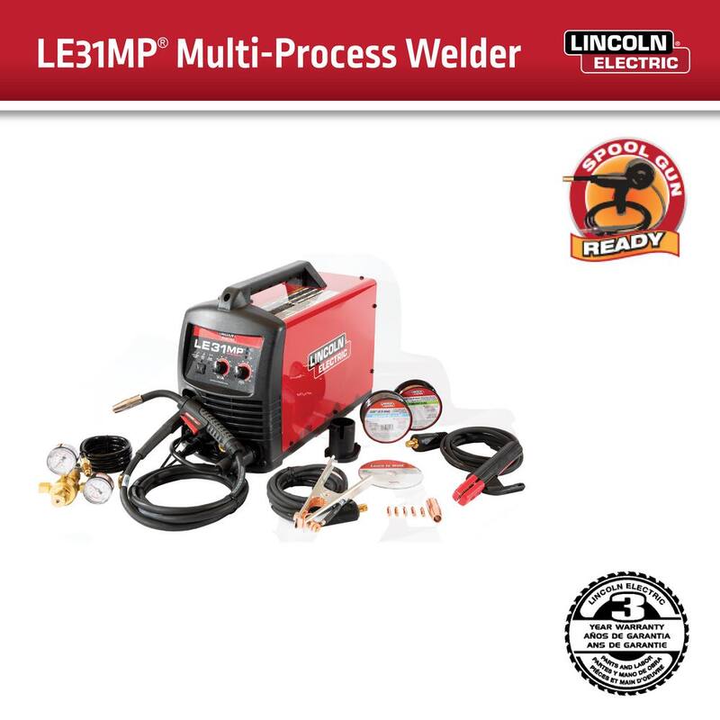 Lincoln Electric 140 Amp LE31MP Multi-Process Stick/MIG/Flux-Core/TIG, 120V, Aluminum Welder with Spool Gun sold separately - K3461-1