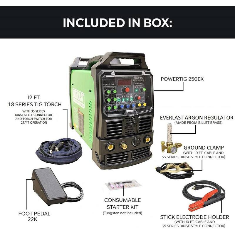 Everlast 250 Amp PowerTIG 250EX IGBT Digital Inverter AC/DC Stick/TIG Welder with High Frequency and Lift TIG Start, 240V - PowerTIG 250EX