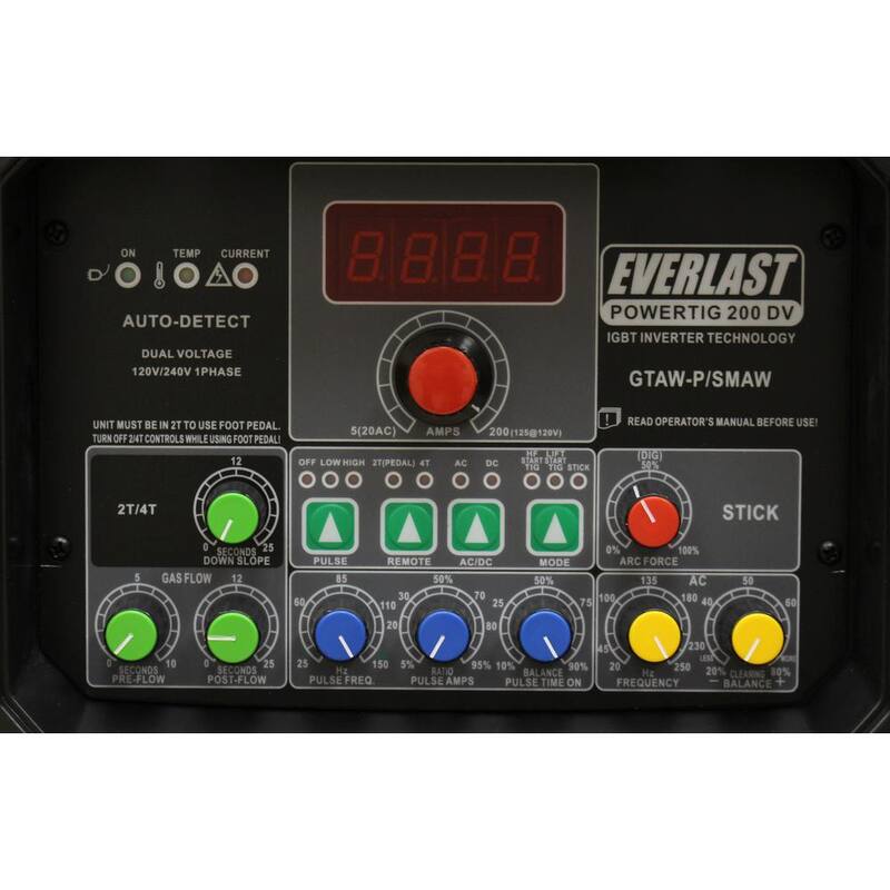 Everlast 200 Amp PowerTIG 200DV IGBT Digital Inverter AC/DC Stick/TIG Welder with High Frequency and Lift TIG Start, 120V/240V - PowerTIG 200DV