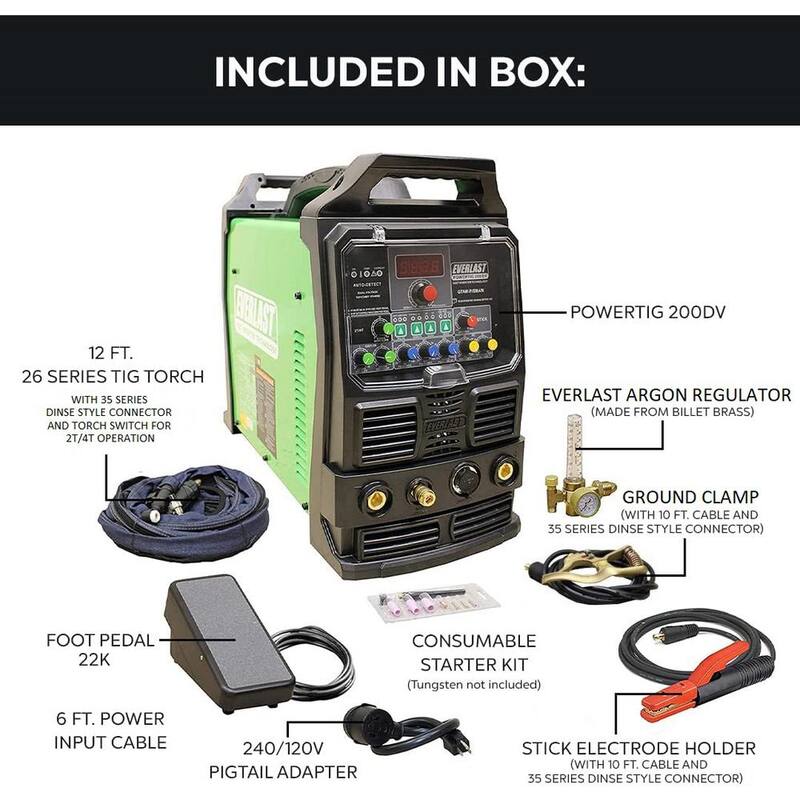 Everlast 200 Amp PowerTIG 200DV IGBT Digital Inverter AC/DC Stick/TIG Welder with High Frequency and Lift TIG Start, 120V/240V - PowerTIG 200DV