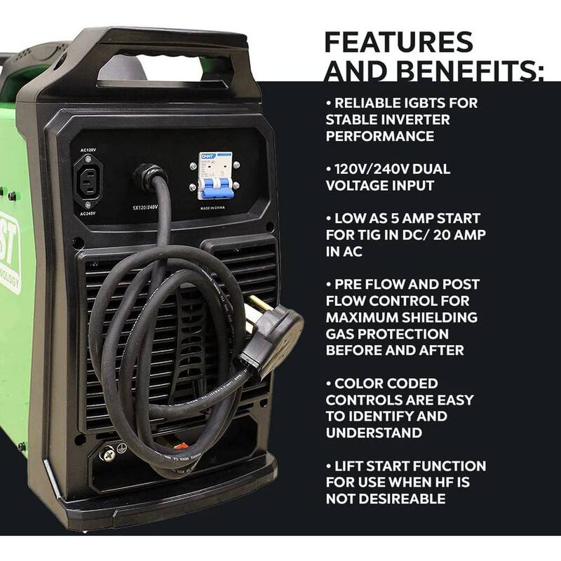 Everlast 200 Amp PowerTIG 200DV IGBT Digital Inverter AC/DC Stick/TIG Welder with High Frequency and Lift TIG Start, 120V/240V - PowerTIG 200DV