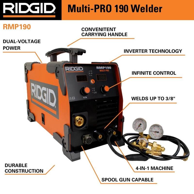 RIDGID 190 Amp, 120-Volt/240-Volt Electric, Multi-Process Welder - RMP190
