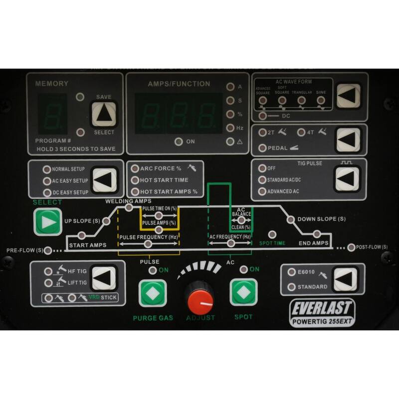 Everlast 250 Amp PowerTIG 255EXT IGBT Digital Inverter AC/DC Stick/TIG Welder with High Frequency and Lift TIG Start, 120V/240V - PowerTIG 255EXT