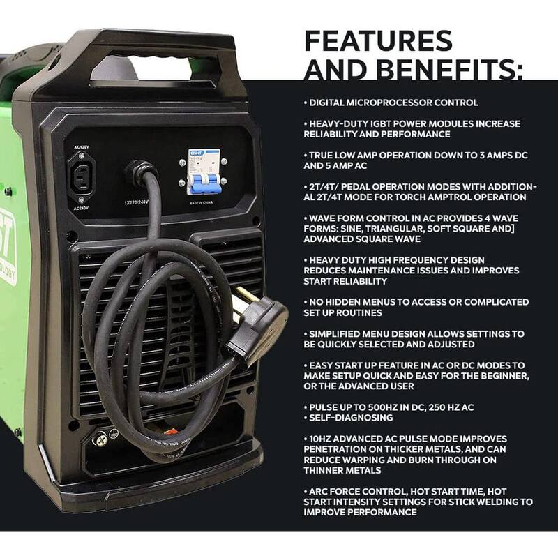 Everlast 250 Amp PowerTIG 255EXT IGBT Digital Inverter AC/DC Stick/TIG Welder with High Frequency and Lift TIG Start, 120V/240V - PowerTIG 255EXT