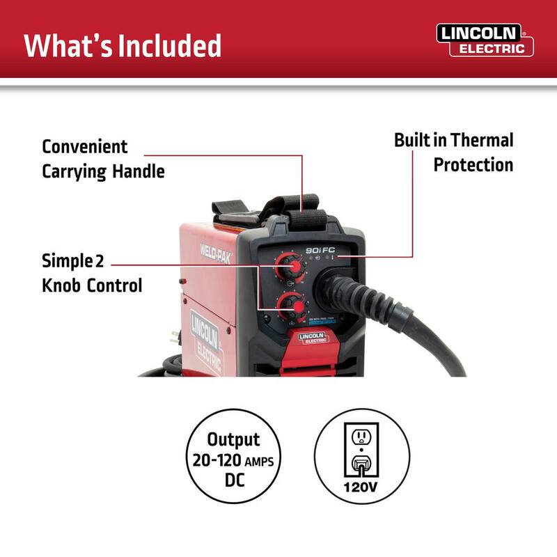 Lincoln Electric WELD-PAK 90i FC Flux-Cored Wire Feeder Welder (No Gas) Kit with 0.035 Flux Core Wire - K5365-35
