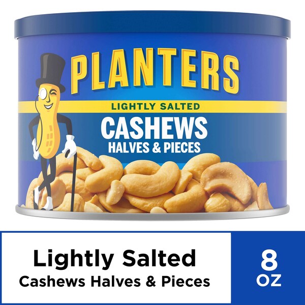 Planters Mitades y Piezas de Anacardo Ligeramente Saladas 8 oz. Lata, Paquete de 12 - 10029000016085