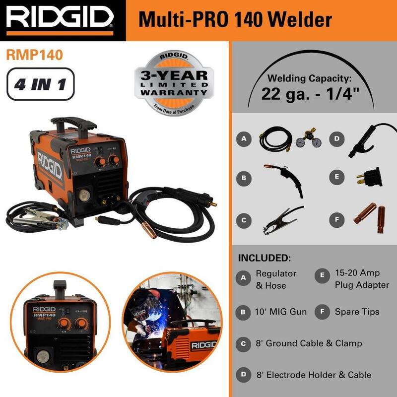 RIDGID 140 Amp, 120-Volt Electric, Multi-Process Welder - RMP140