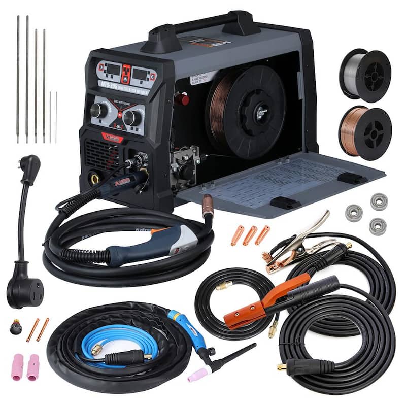 AM AMICO ELECTRIC 205 Amp MIG Wire Feed/Flux Core/TIG Torch/Stick Arc Welder, Weld Aluminum with 2T/4T 110-Volt/230-Volt Welding - MTS-205