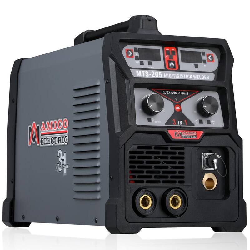 AM AMICO ELECTRIC 205 Amp MIG Wire Feed/Flux Core/TIG Torch/Stick Arc Welder, Weld Aluminum with 2T/4T 110-Volt/230-Volt Welding - MTS-205