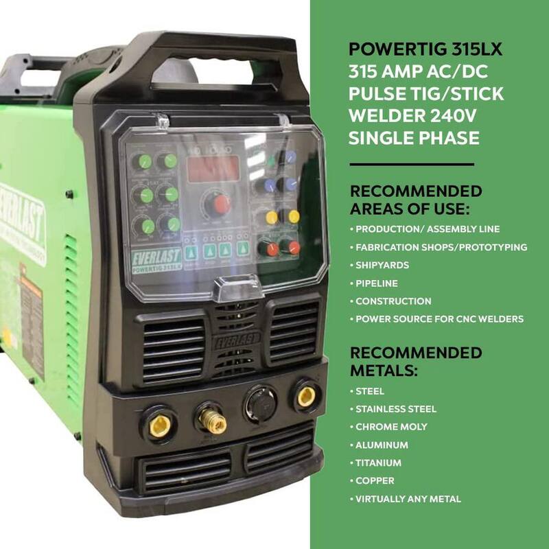 Everlast 315 Amp PowerTIG 315LX IGBT Digital Inverter AC/DC Stick/TIG Welder with High Frequency and Lift TIG Start, 240V - PowerTIG 315LX