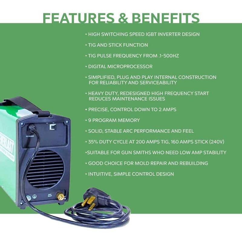 Everlast 200 Amp Power i-TIG 200T IGBT Digital Inverter DC Stick/TIG Welder w/ HF and Lift TIG Start, 9 Program Memory, 240V - Poweri-TIG 200T