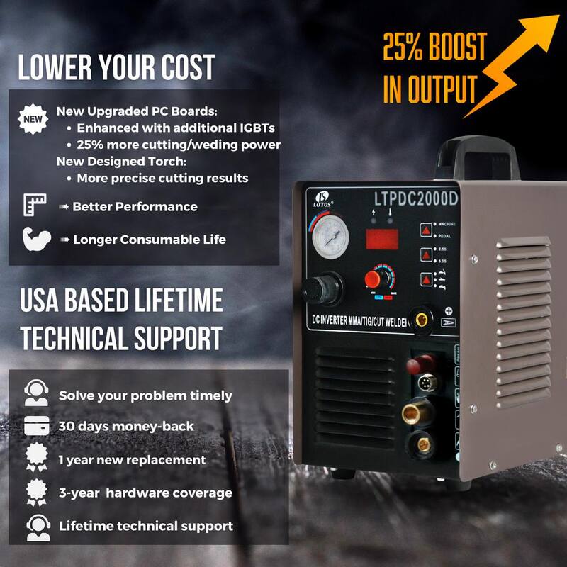 Lotos 50 Amp Non-Touch Pilot Arc Plasma Cutter, 200 Amp TIG/Stick Welder 3-in-1 Combo Welding Machine, Dual Voltage 110V/220V - LTPDC2000D
