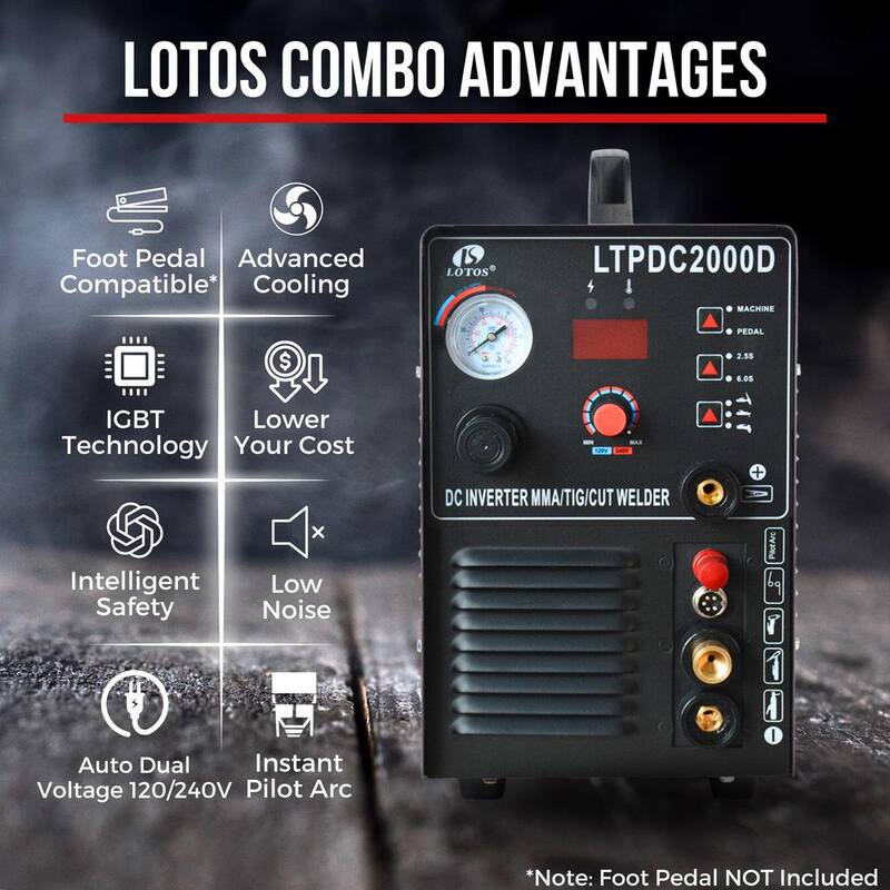 Lotos 50 Amp Non-Touch Pilot Arc Plasma Cutter, 200 Amp TIG/Stick Welder 3-in-1 Combo Welding Machine, Dual Voltage 110V/220V - LTPDC2000D