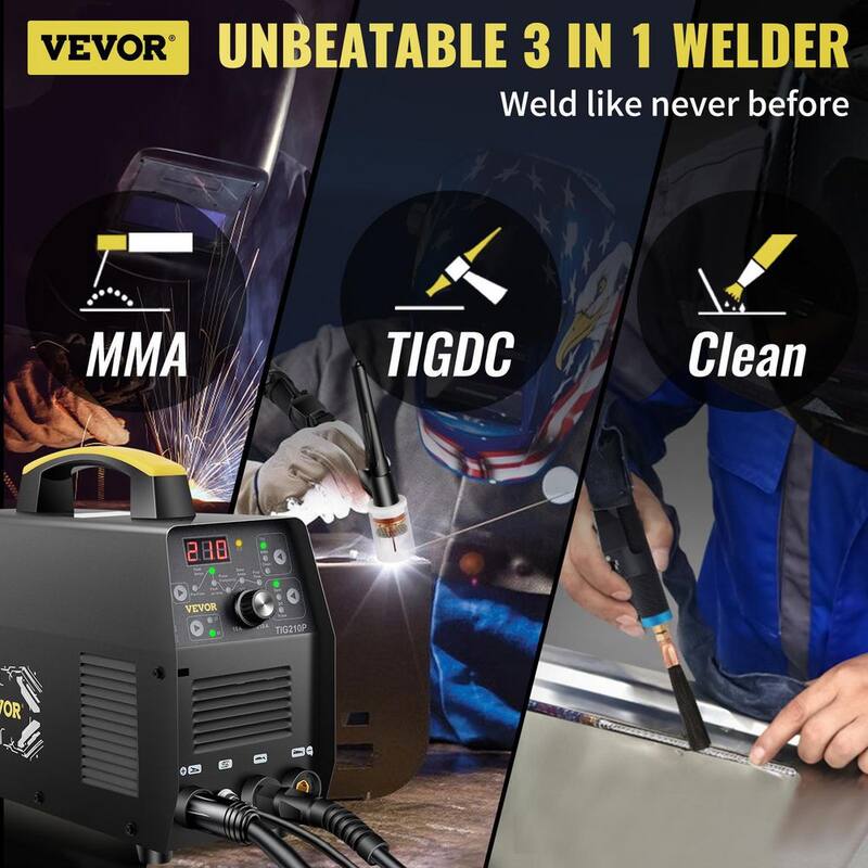 VEVOR 3-in-1 HF TIG ARC Clean Welder 210 Amp Welding Machine with Pulse and Torch - DHJSHHDQXMCMC7DWLV5