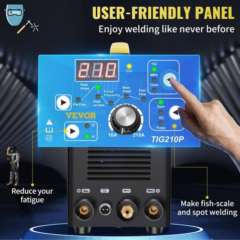 VEVOR 3-in-1 HF TIG ARC Clean Welder 210 Amp Welding Machine with Pulse and Torch - DHJSHHDQXMCMC7DWLV5