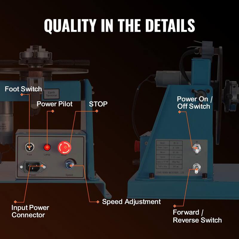 VEVOR Rotary Welding Positioner 10KG, 0-90° Welding Positioning Turntable Table with 8.1 In. 3-Jaw Lathe Chuck Volt - HJBWJX10KG20A453NV1-0726