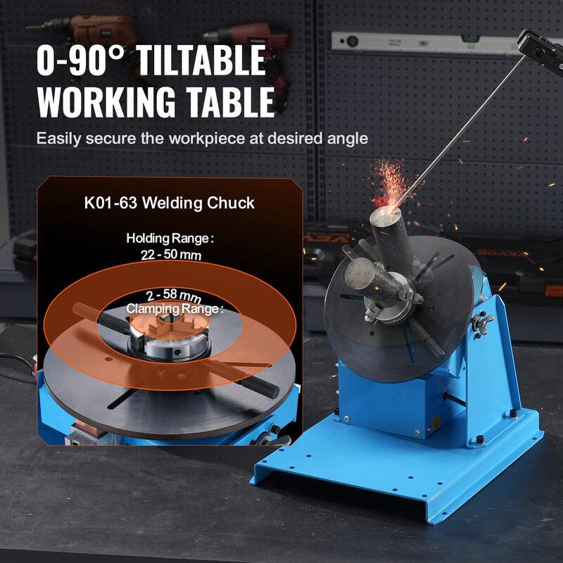 VEVOR Rotary Welding Positioner 10KG, 0-90° Welding Positioning Turntable Table with 8.1 In. 3-Jaw Lathe Chuck Volt - HJBWJX10KG20A453NV1-0726