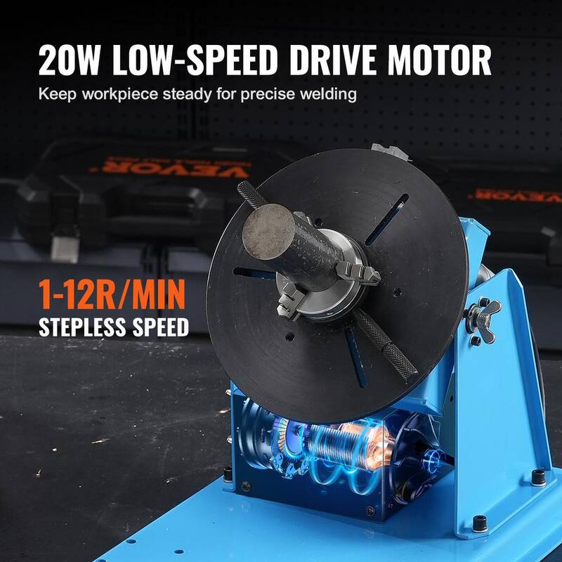 VEVOR Rotary Welding Positioner 10KG, 0-90° Welding Positioning Turntable Table with 8.1 In. 3-Jaw Lathe Chuck Volt - HJBWJX10KG20A453NV1-0726