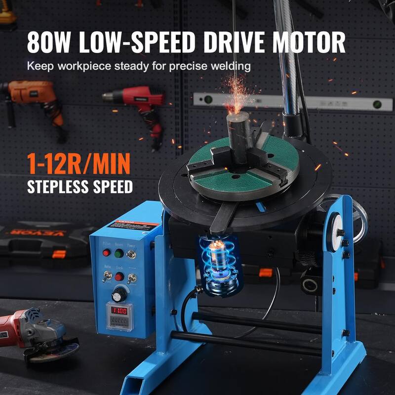 VEVOR Rotary Welding Positioner 66 lbs./30KG, 0-90° Welding Positioning Turntable Table 1-12RPM 80W, Grinding, Volts - HJBWJX30KG80ONXXLV1-0726