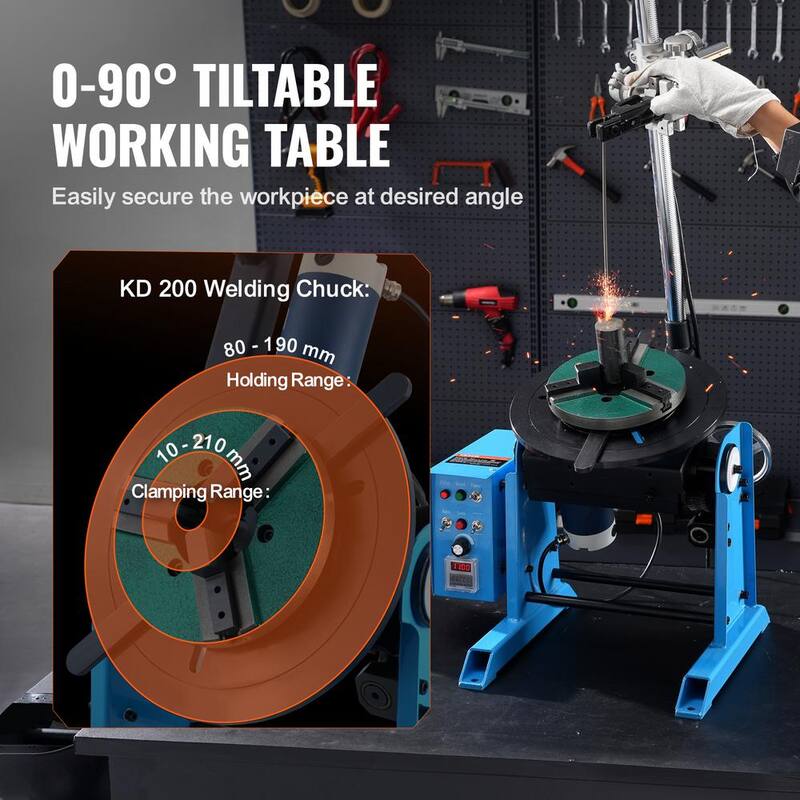VEVOR Rotary Welding Positioner 66 lbs./30KG, 0-90° Welding Positioning Turntable Table 1-12RPM 80W, Grinding, Volts - HJBWJX30KG80ONXXLV1-0726