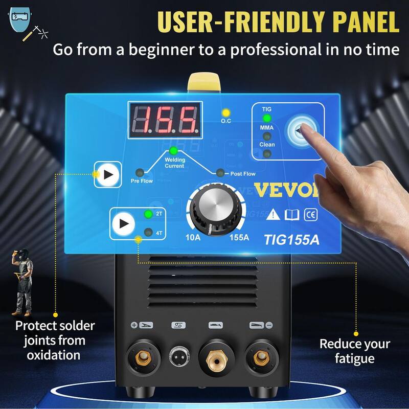 VEVOR Welder 3-in-1,155 Amp Digital Arc Welder, 110-Volt High Frequency TIG/Stick/Clean Welding Machine w/IGBT Inverter - DHJSHHDQXMCTIYMQ4V1-0920