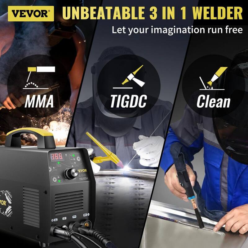 VEVOR Welder 3-in-1,155 Amp Digital Arc Welder, 110-Volt High Frequency TIG/Stick/Clean Welding Machine w/IGBT Inverter - DHJSHHDQXMCTIYMQ4V1-0920