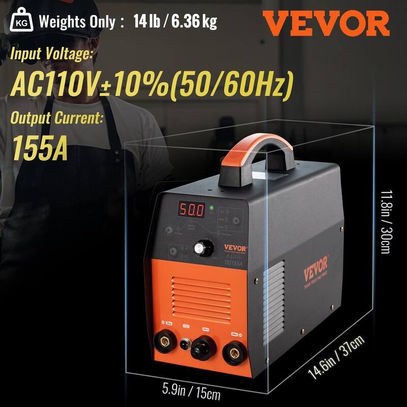 VEVOR Welder 3-in-1,155 Amp Digital Arc Welder, 110-Volt High Frequency TIG/Stick/Clean Welding Machine w/IGBT Inverter - DHJSHHDQXMCTIYMQ4V1-0920