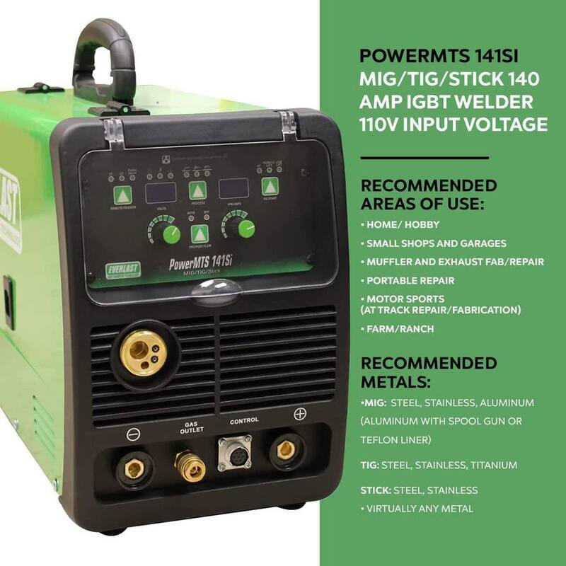 Everlast 140 Amp 110-Volt AC Voltage Input DC MIG/TIG/Stick Multi-Process Welder Compact and Lightweight - PowerMTS 141Si